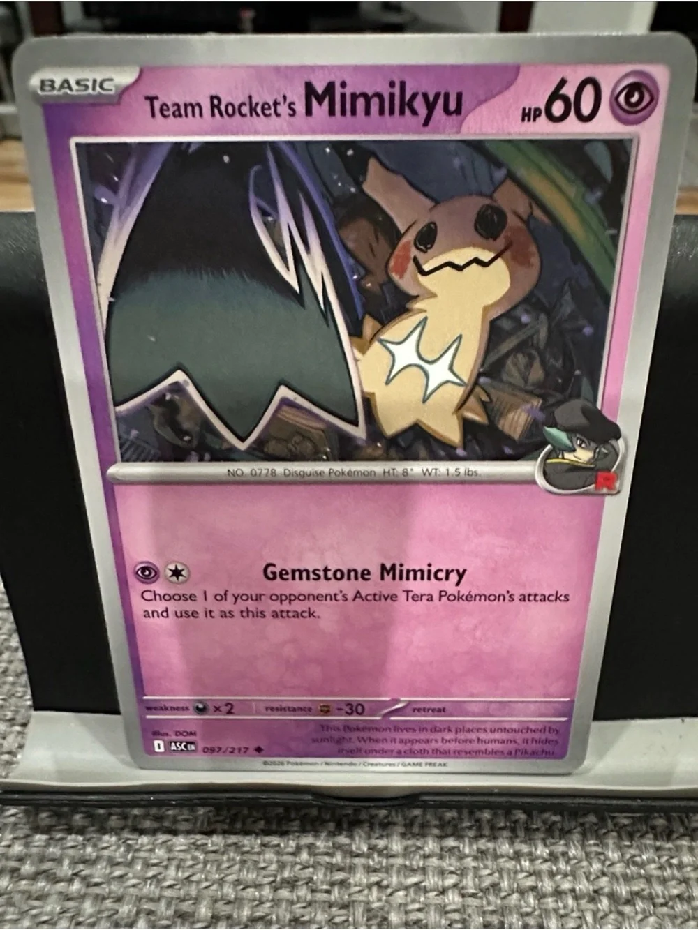 Pokemon Team Rocket's Mimikyu Purple Pink Psychic Card